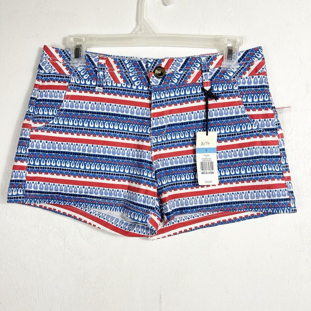Red Camel Shorts Moroccan Americana Red White Blue Women’s Juniors Size 9 Medium